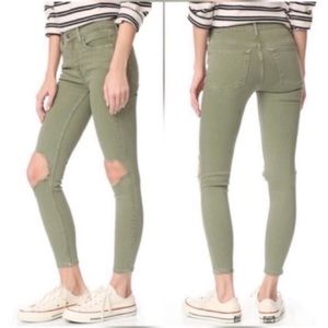 Free People Busted Knee High Rise Jeans Pants Moss 25